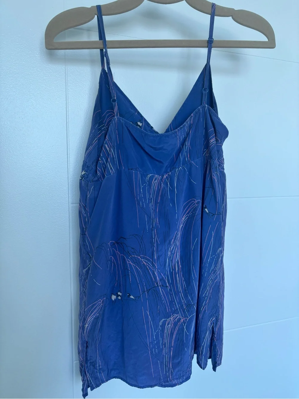 Silk Spaghetti Strap Slip Dress/Top with Abstract Bird Print XS